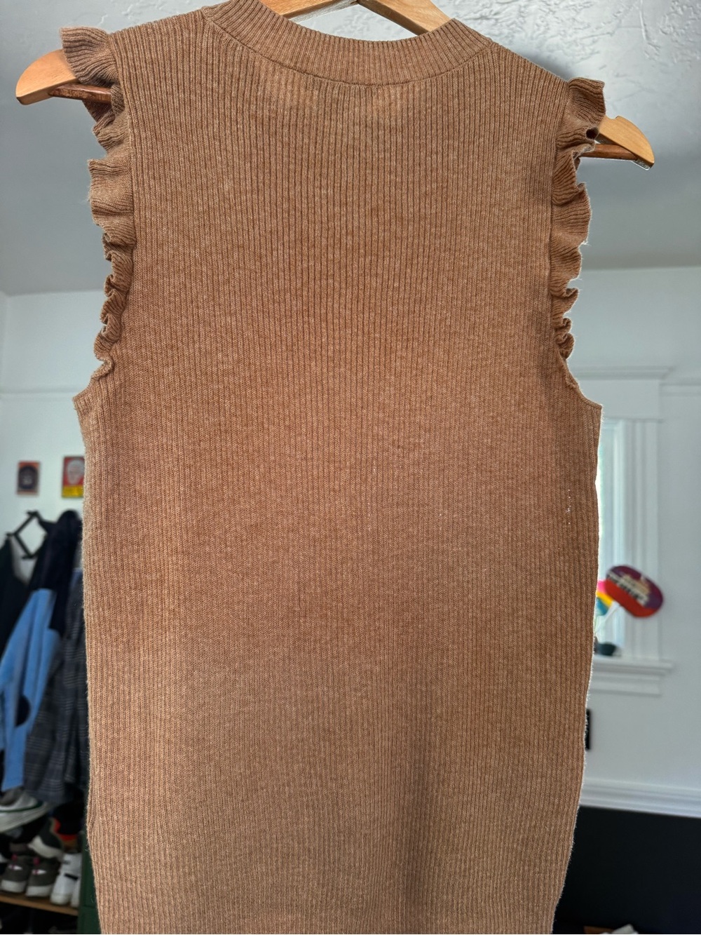 PAIGE Camel Ruffle Sleeve Cable Knit Shell - Picture 3 of 5